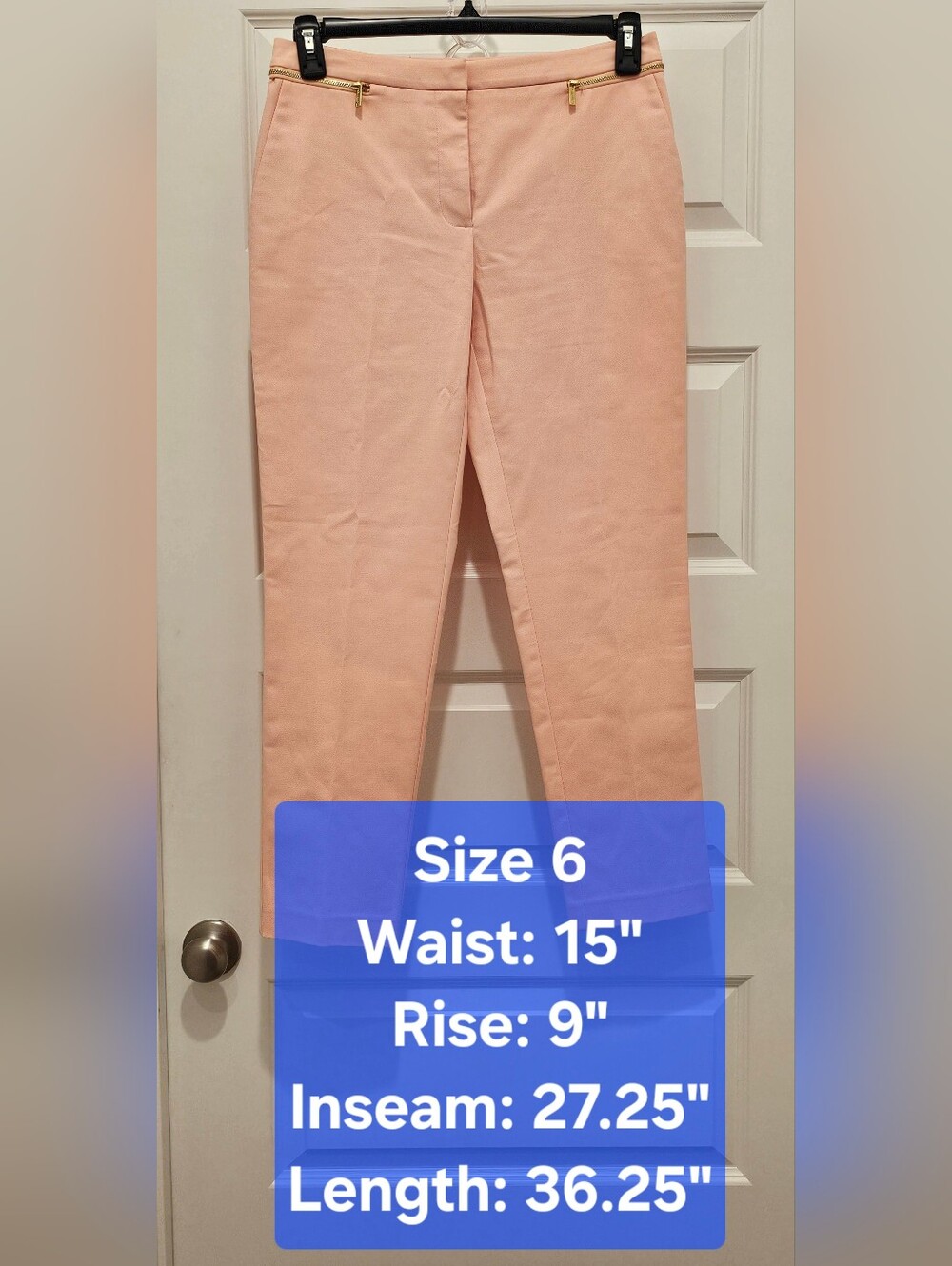 Calvin Klein Peach Coral Ankle Trousers Size 6 Gold Zipper Detail EUC